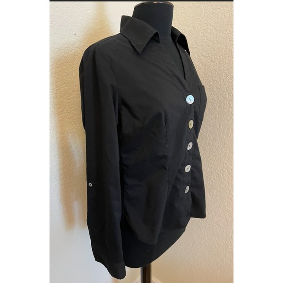Studio V Black Button Up Fitted- Button Roll Sleeves -Sz M - Picture 2 of 10